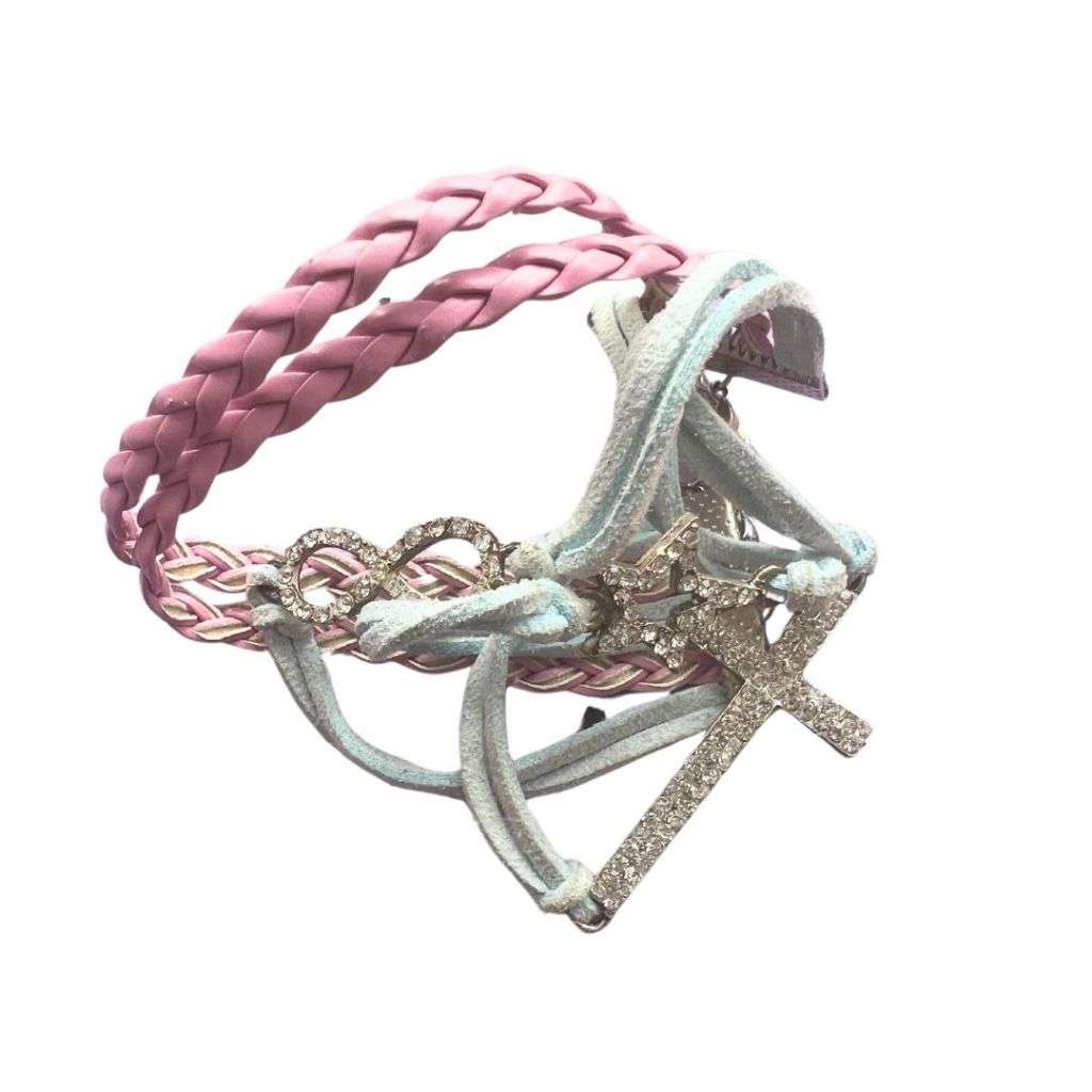 Bracelet - Fun pastel coloured bracelet. 3 Strands with diamanté pendants. Cross, Star & Infinity