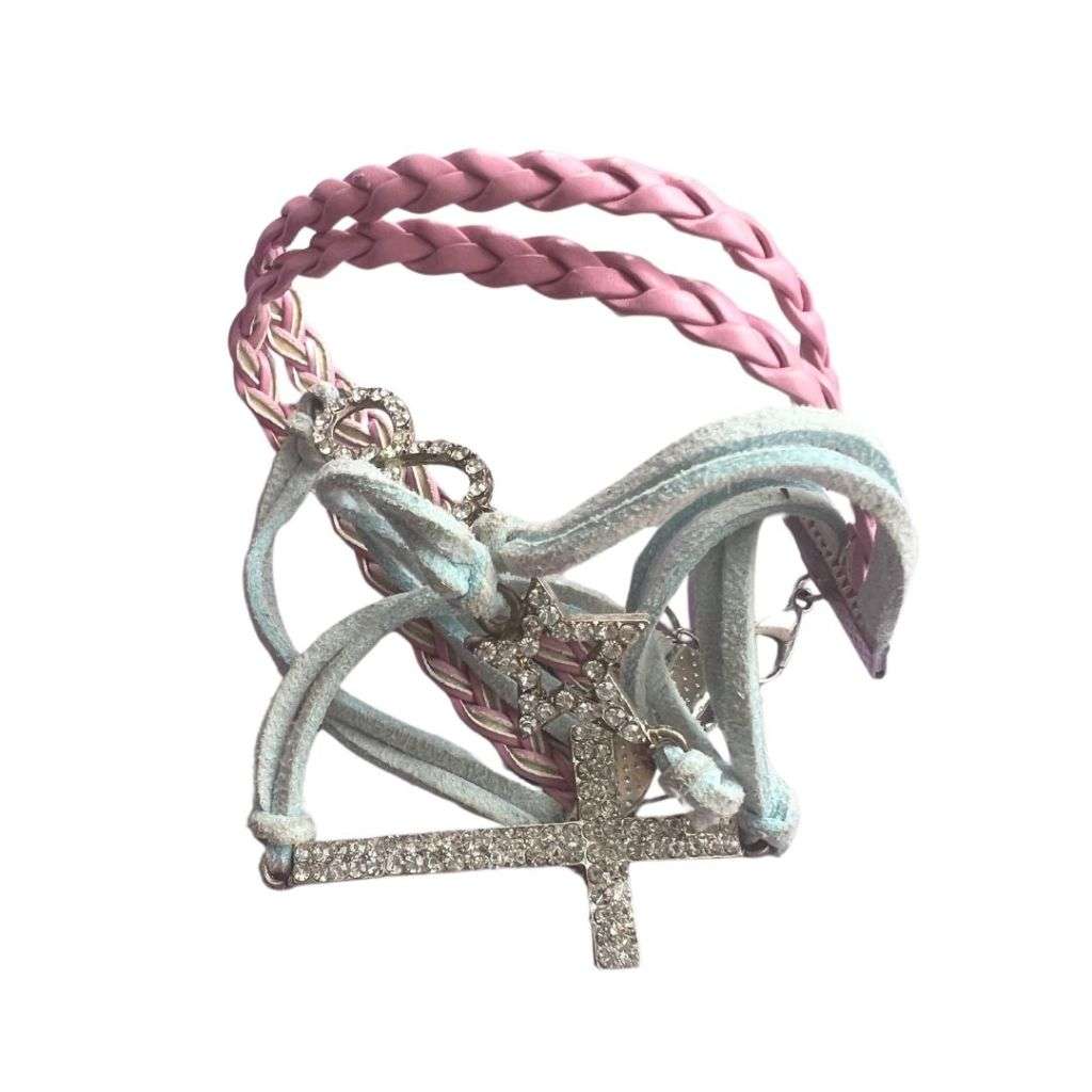 Bracelet - Fun pastel coloured bracelet. 3 Strands with diamanté pendants. Cross, Star & Infinity