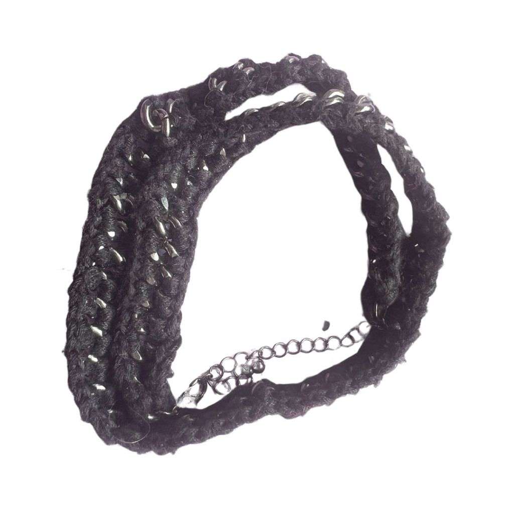 Necklace - Charcoal Metal Toned Chunky Chain intertwined with Soft Material