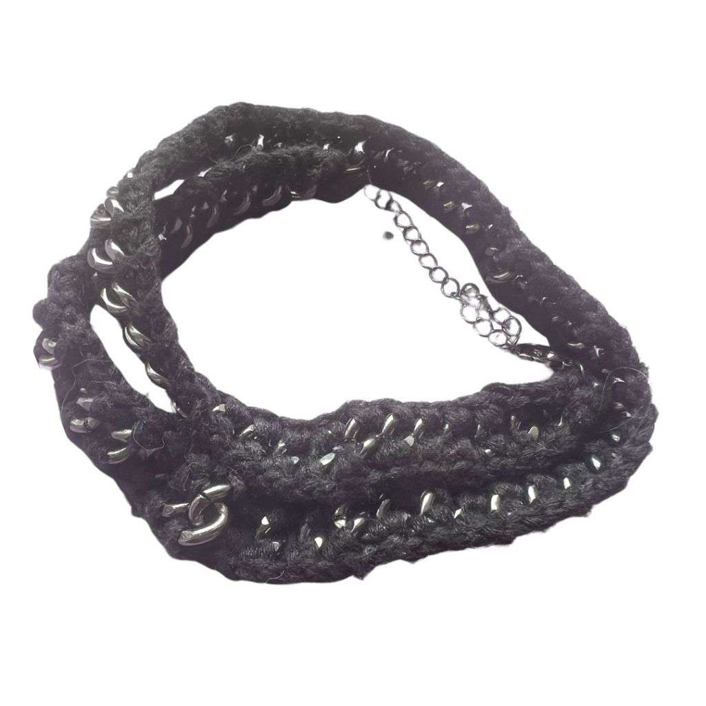 Necklace - Charcoal Metal Toned Chunky Chain intertwined with Soft Material