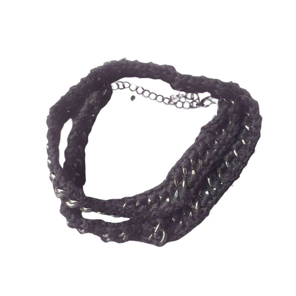 Necklace - Charcoal Metal Toned Chunky Chain intertwined with Soft Material