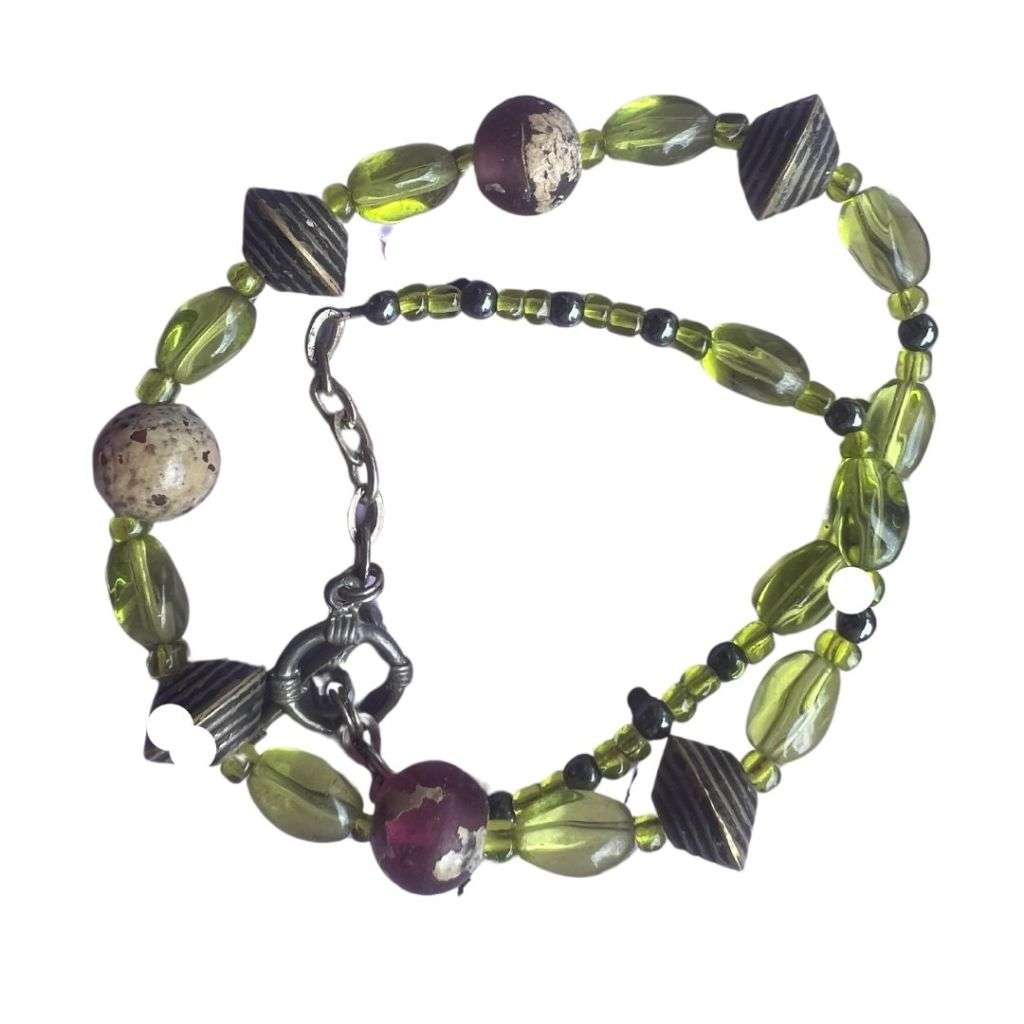 Necklace - Vintage Multi-Toned Green Beaded Necklace