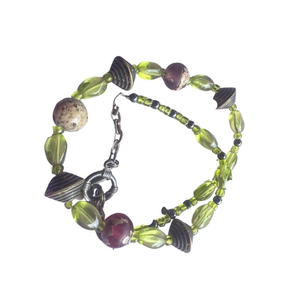 Necklace - Vintage Multi-Toned Green Beaded Necklace