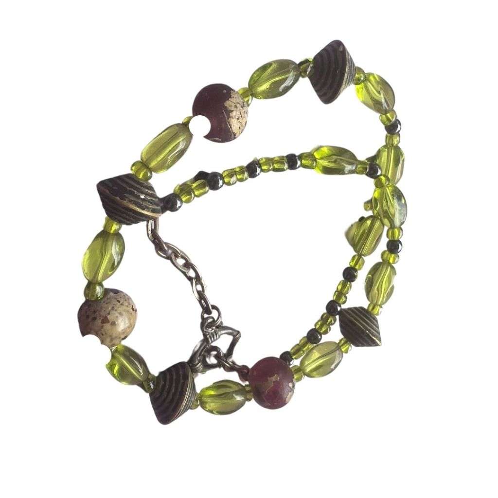 Necklace - Vintage Multi-Toned Green Beaded Necklace