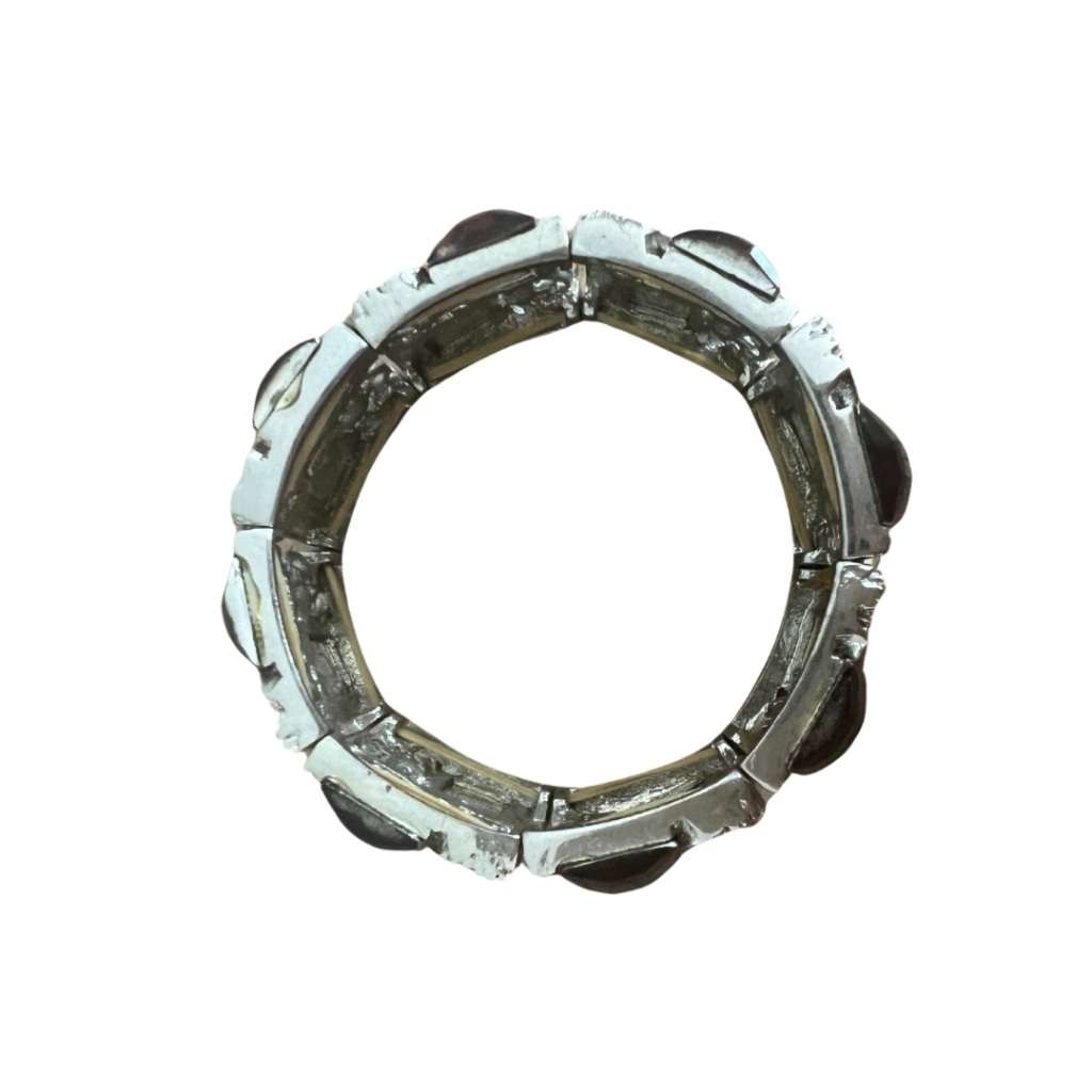 Bangle - Silver Tone Expandable Chunky Bangle with large Diamantes