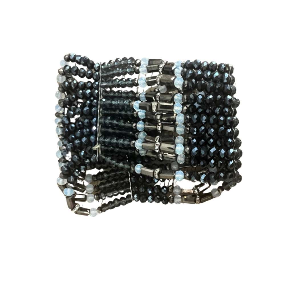Bracelet - Silver Tone Multi Strand Beaded Expandable Bracelet
