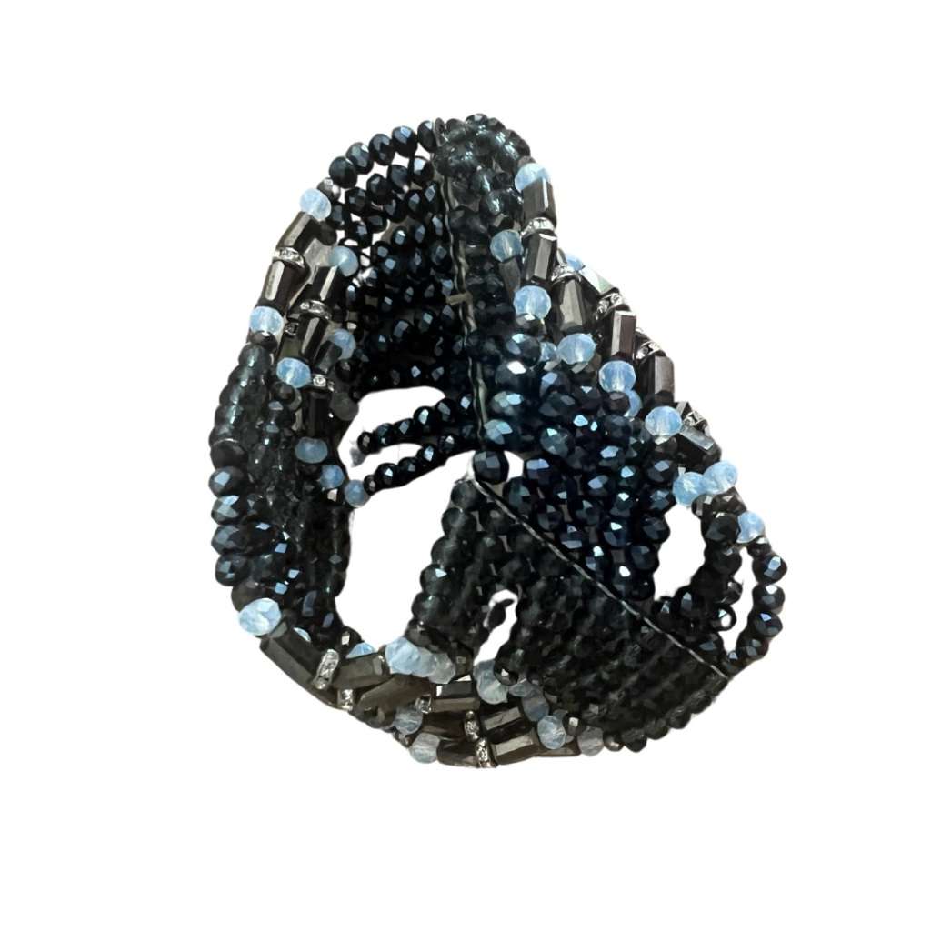 Bracelet - Silver Tone Multi Strand Beaded Expandable Bracelet