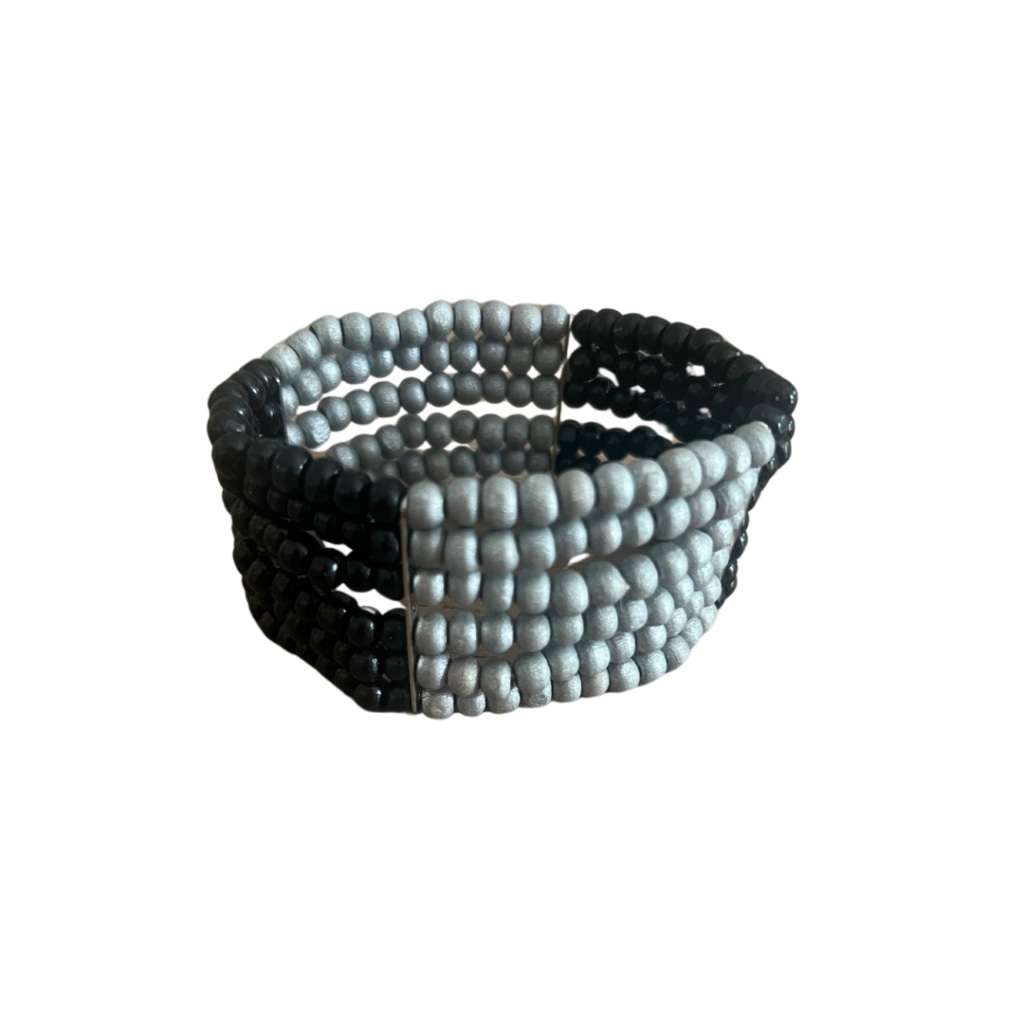 Bracelet - Silver Tone Multi Strand Expandable Beaded Bracelet