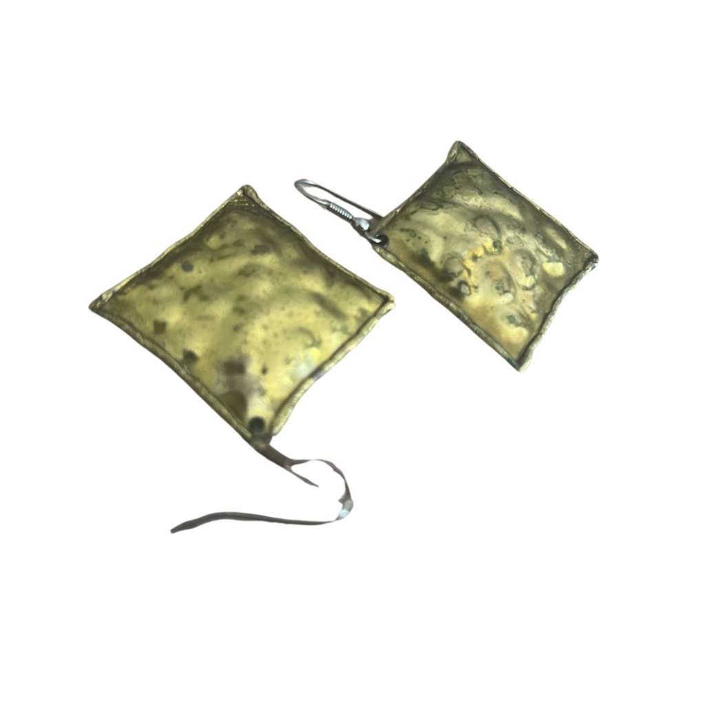 Earrings - Vintage Gold Tone Textured Square Earrings. For Pierced Ears