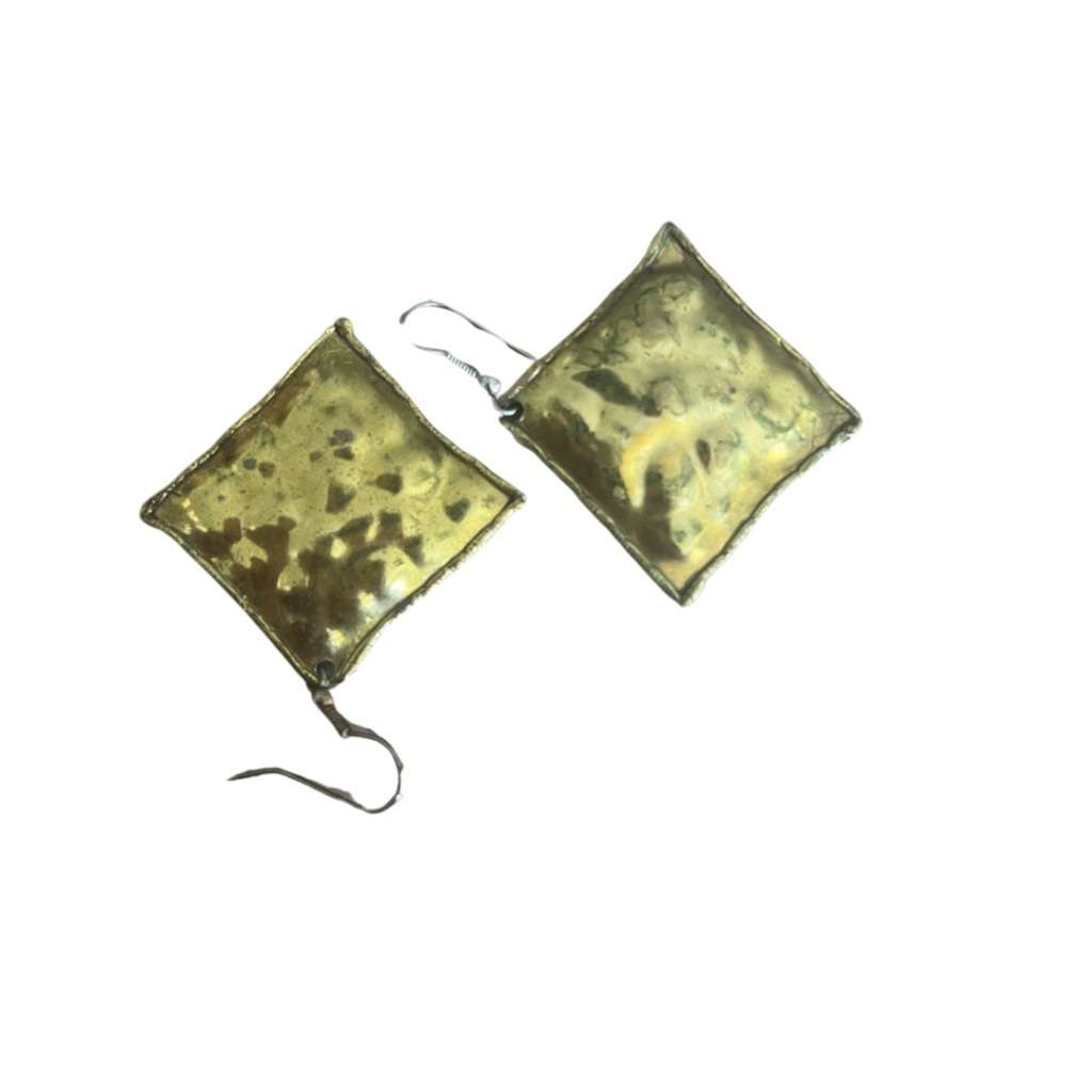 Earrings - Vintage Gold Tone Textured Square Earrings. For Pierced Ears