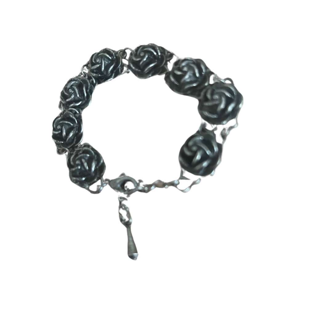 Bracelets - Silver Tone Rose Designed Bracelet