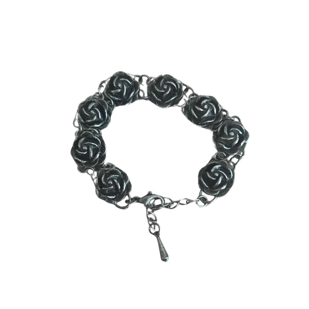 Bracelets - Silver Tone Rose Designed Bracelet