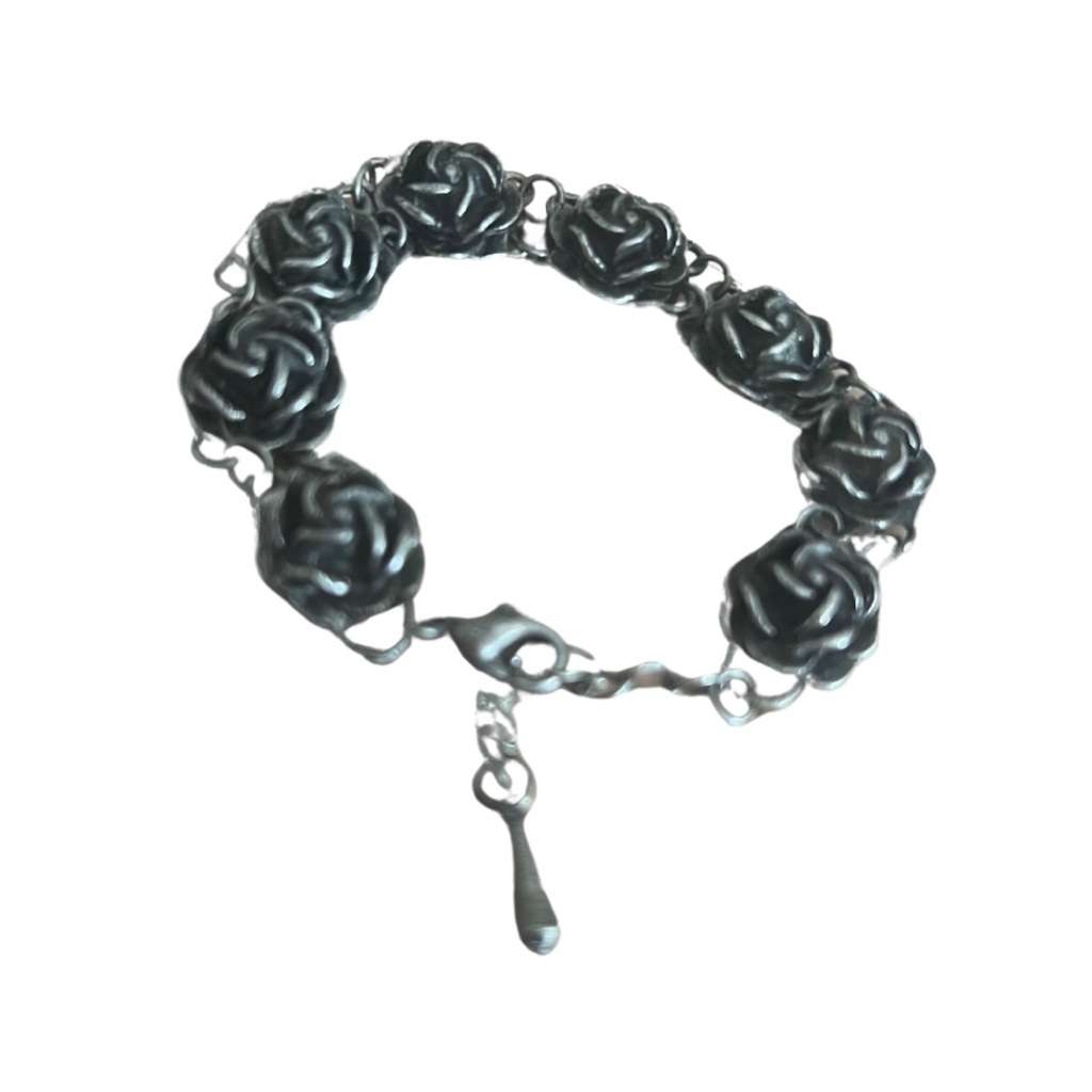 Bracelets - Silver Tone Rose Designed Bracelet