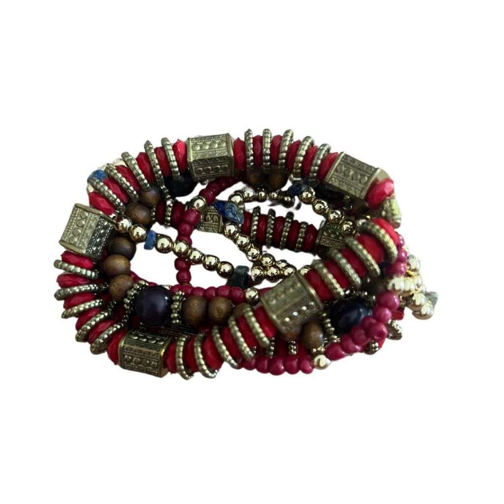 RA086 Bracelet - Multi Strand Bracelet. Red & Gold Colours
