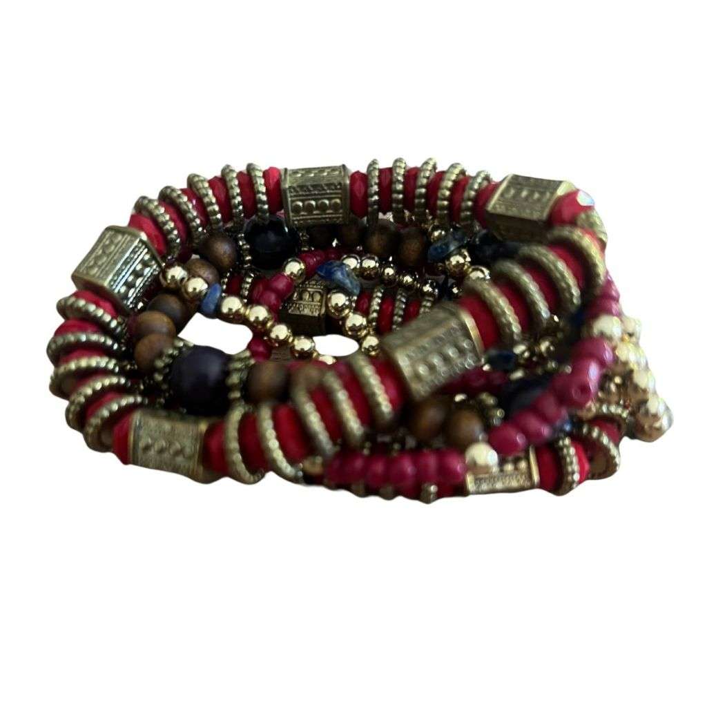 RA086 Bracelet - Multi Strand Bracelet. Red & Gold Colours