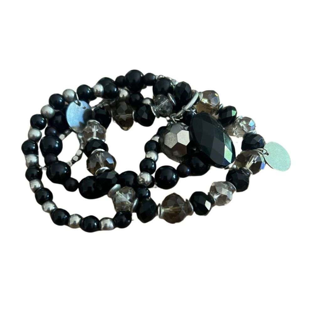 RA088 Bracelet - Multi Strand. 5 Strand Black and Glass Bracelet