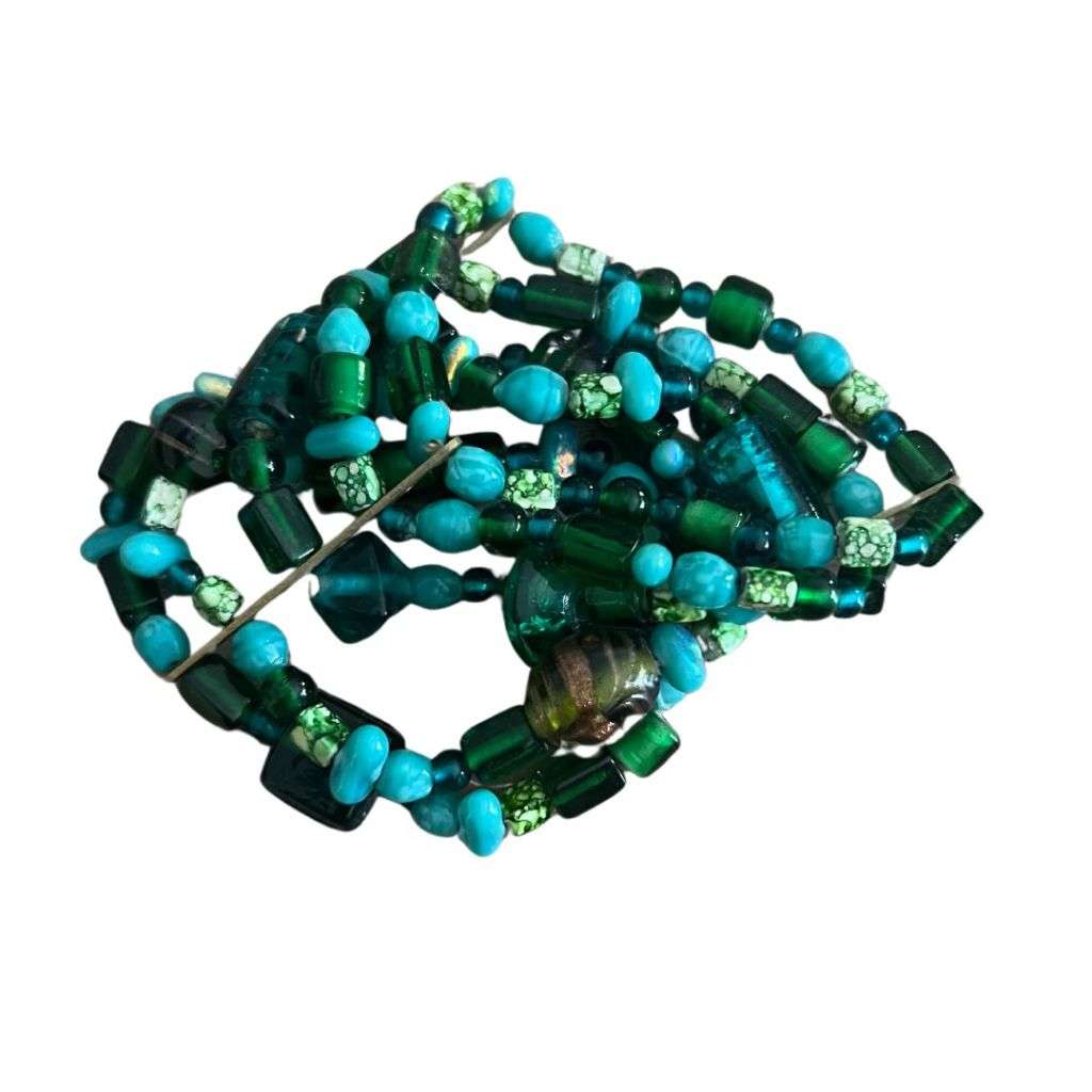 RA095 Bracelet - Multistrand Bracelet. Green and Blue Beads