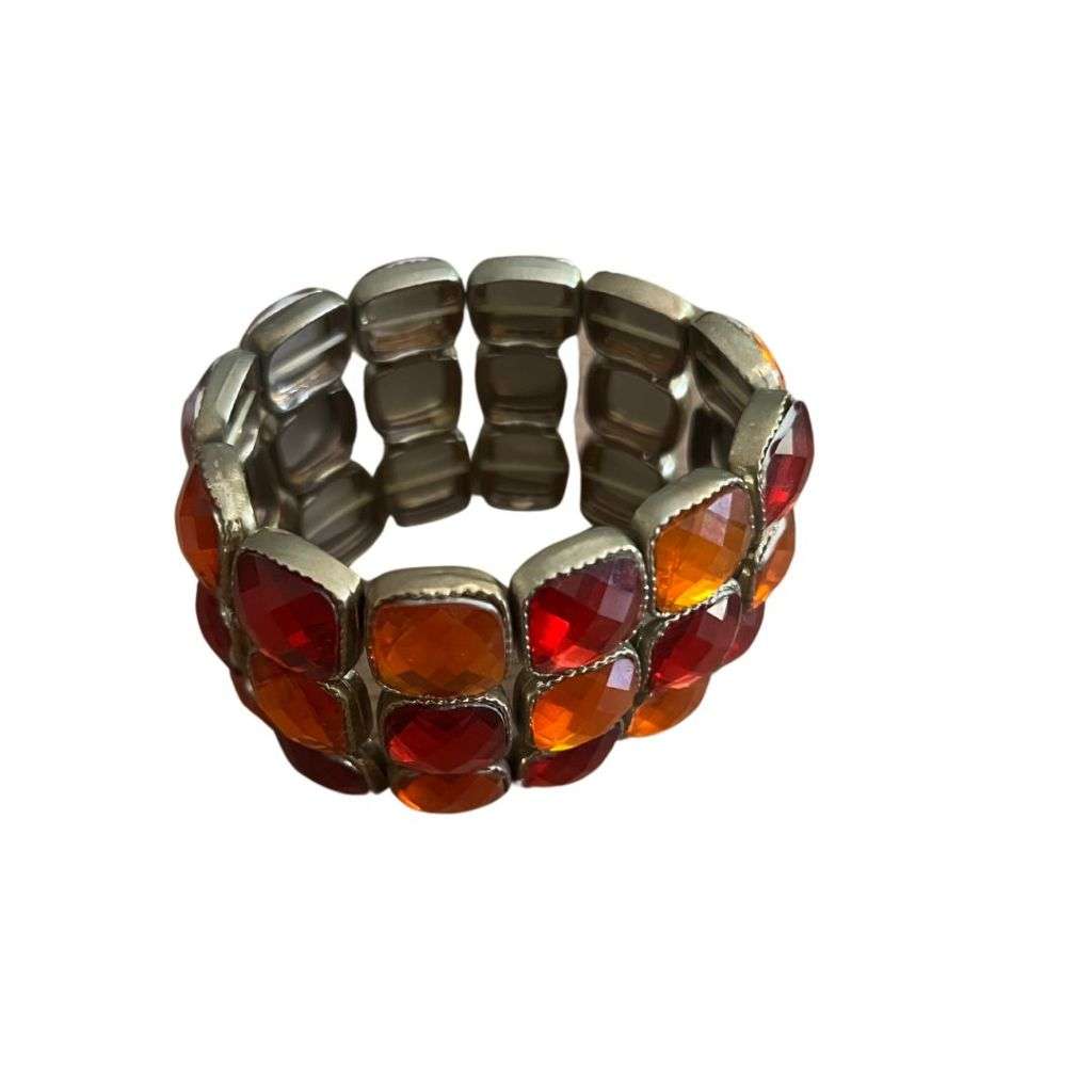 RA096 Bracelet - Stretch Bracelet. Red Orange Beads