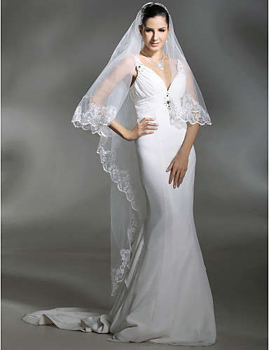 IN STOCK!!!Stunning 1 Layer Cathedral Length Wedding Veil