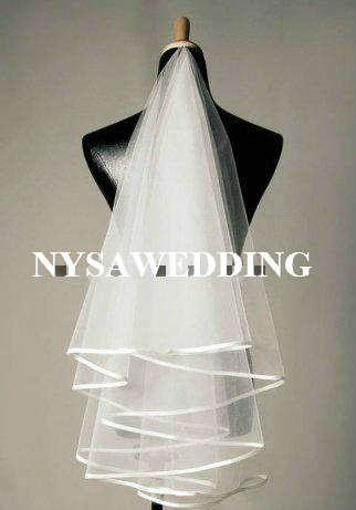 1 Layer Fingertip Length Ribbon Edge Wedding Veil