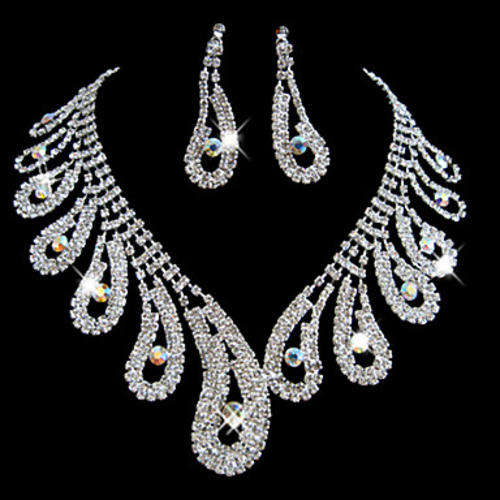 Gorgeous Rhinestones Wedding Bridal Necklace, Earrings Jewellery Set