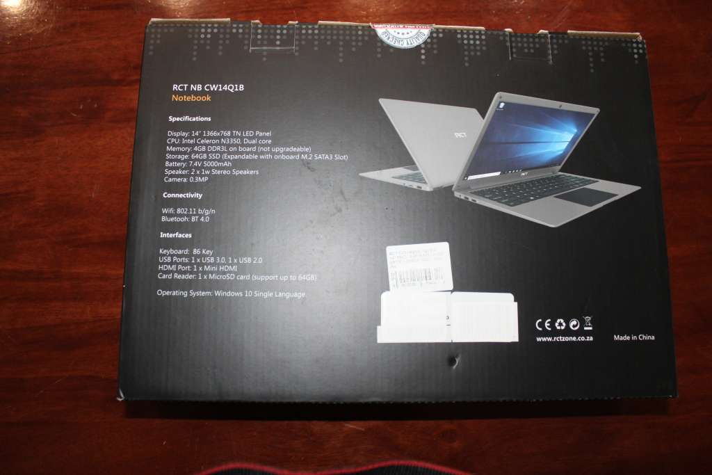 Laptop RCT CW14Q1B HD 14.1``, Intel Cel N3350, 4GB RAM, 64GB+ 256gb SSD (New Unused)  No Reserve