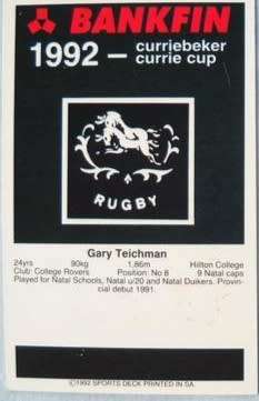 1992  Sports Deck Rugby Trading Cards : Gary Teichman # 73