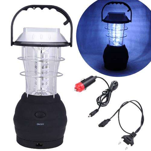 Portable 36-LED Super Bright Hand Crank Solar LED Lantern with Car Charger
