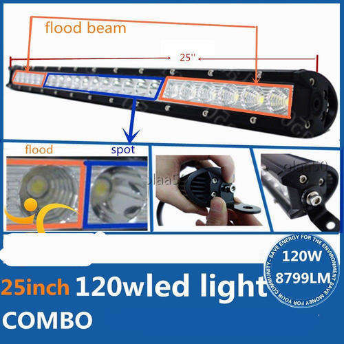 25INCH 120W Single Row 5W CREE LED Light Bar ATV UTV UTE Grille Truck SUV