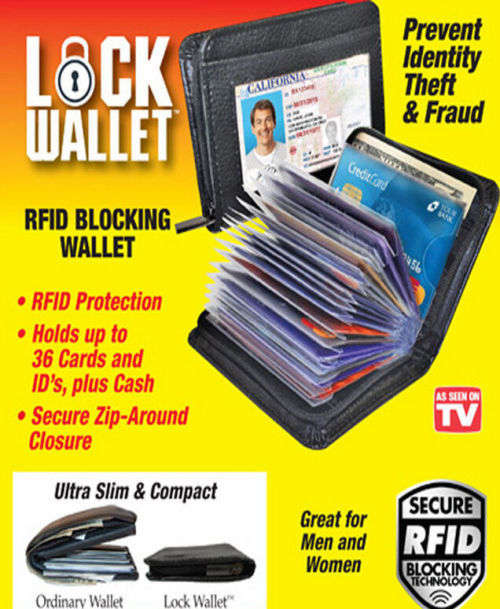 Lock Wallet As Seen on TV Amazing Slim RFID Black Leather Wallet Fraud Protect