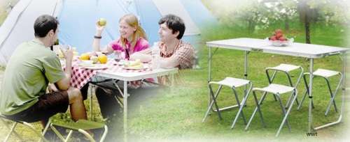 Portable Aluminum picnic table with 4 Stools Folding Table Set