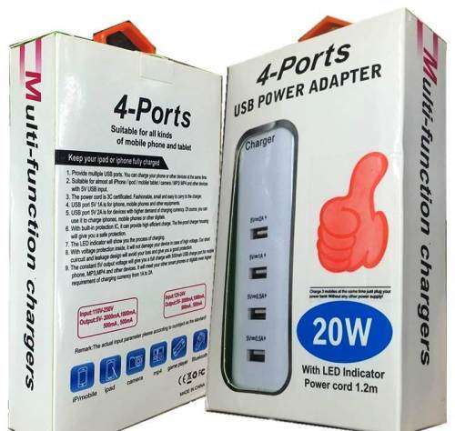 4 Port USB Hub Power Adapter Car Charger with1.2M Cable