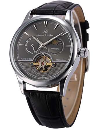 KS Brand New 24 Hours Display Self Wind Relogio Leather Band Analog Male Automatic Mechanical Clock