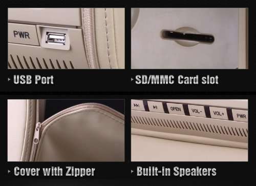 9 Inch BEIGE Car Headrest Monitor with DVD Player (Pair) - 800x480 Res - Speaker - Game Func REMOTE