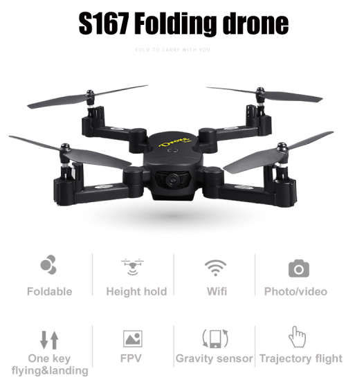 New! S167 Floding Drone WiFi FPV Quadcopter Mini Foldable Selfie Drone RC Drones with 0.3MP Camera H