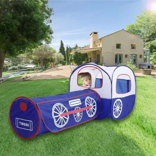 Indoor and Outdoor Foldable Cartoon Train Kids 2 In 1 Pop-Up Play Tent Tunnel Kid Play Game House