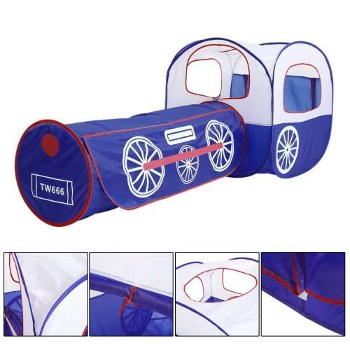 Indoor and Outdoor Foldable Cartoon Train Kids 2 In 1 Pop-Up Play Tent Tunnel Kid Play Game House