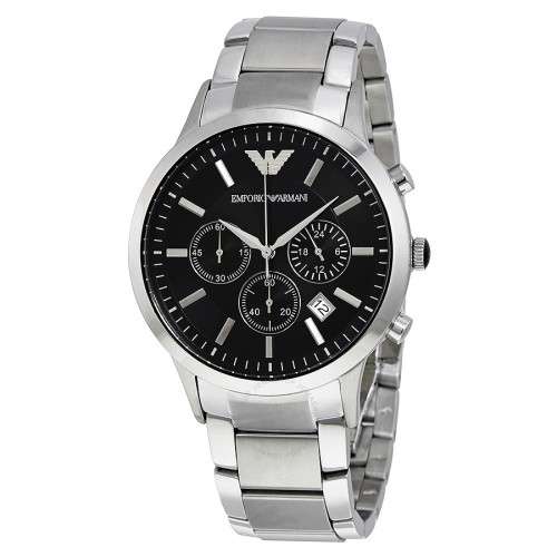 Mens Emporio Armani AR2434 Classic Stainless Steel Black Chronograph Watch