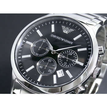 Mens Emporio Armani AR2434 Classic Stainless Steel Black Chronograph Watch