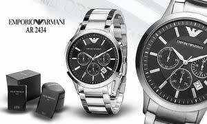Mens Emporio Armani AR2434 Classic Stainless Steel Black Chronograph Watch