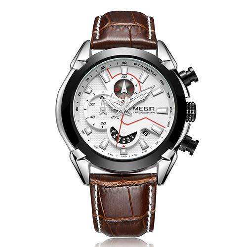 MEGIR Top Luxury Brand Quartz Watches Men's Sport Wrist Watch Military Leather Strap Chronograph Arm