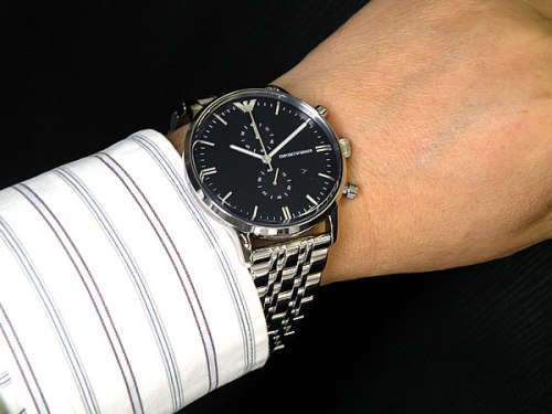 Mens Emporio Armani AR0389 Blue dial stainless steel watch