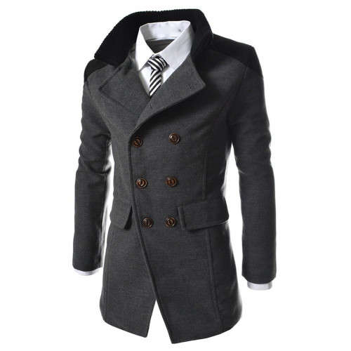 FREE SHIPPING - Men Jacket Warm Winter Trench Long Outwear Button Smart Overcoat