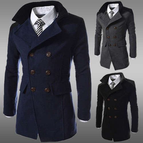 FREE SHIPPING - Men Jacket Warm Winter Trench Long Outwear Button Smart Overcoat