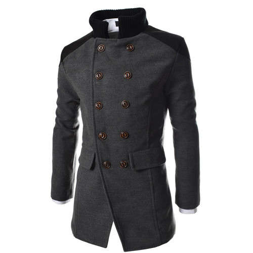 FREE SHIPPING - Men Jacket Warm Winter Trench Long Outwear Button Smart Overcoat