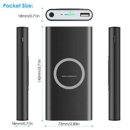 10000mAh Qi Wireless Power Bank & Fast Charging USB LED Portable Battery Charger