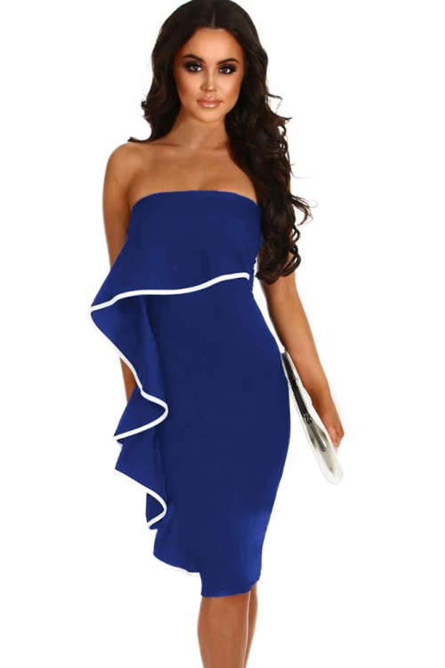 First Bidder wins!!!Wine Frill Strapless Midi Dress