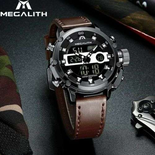 First bidder wins MEGALITH Fashion Men's Sport Quartz Watch Men Multifunction Waterproof Luminous Wr