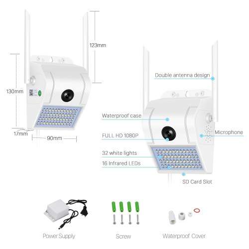 2-In-1 Outdoor Smart WiFi Camera with LED Spot Light - HD - Motion Detection - Built In