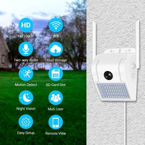 2-In-1 Outdoor Smart WiFi Camera with LED Spot Light - HD - Motion Detection - Built In
